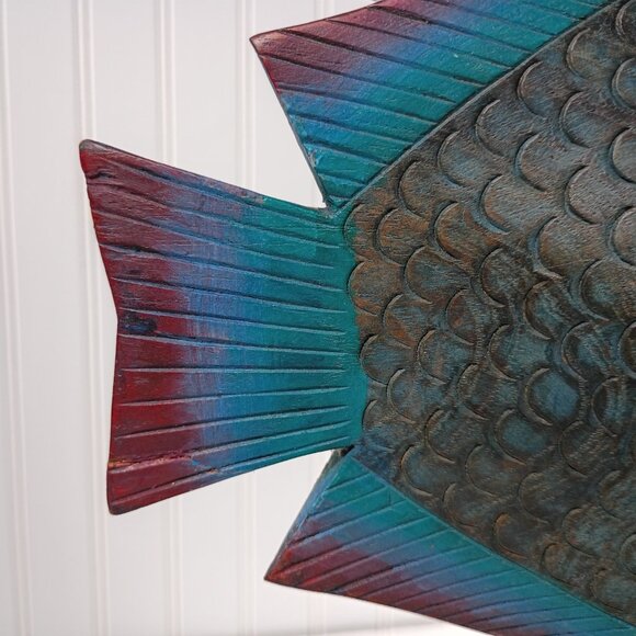 Hand Carved Painted Wooden Fish Pair Sculptures MCM Vintage Mid Century Modern - Picture 12 of 16